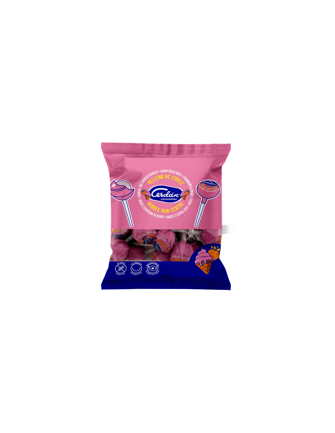 Chupa fresa y nata chicle 15,5g Cerdán Caramelos - Distribución Mayorista