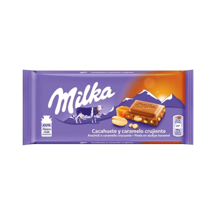Milka Cacahuete y Caramelo Crujiente 90g-Distribución Mayorista