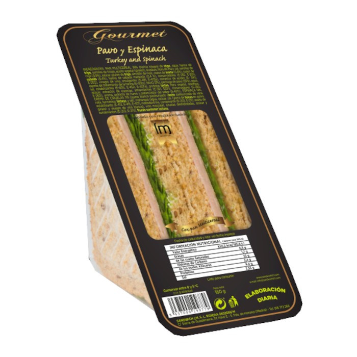 Sandwich Gourmet à la Dinde et aux Épinards 160g-Distribución Mayorista
